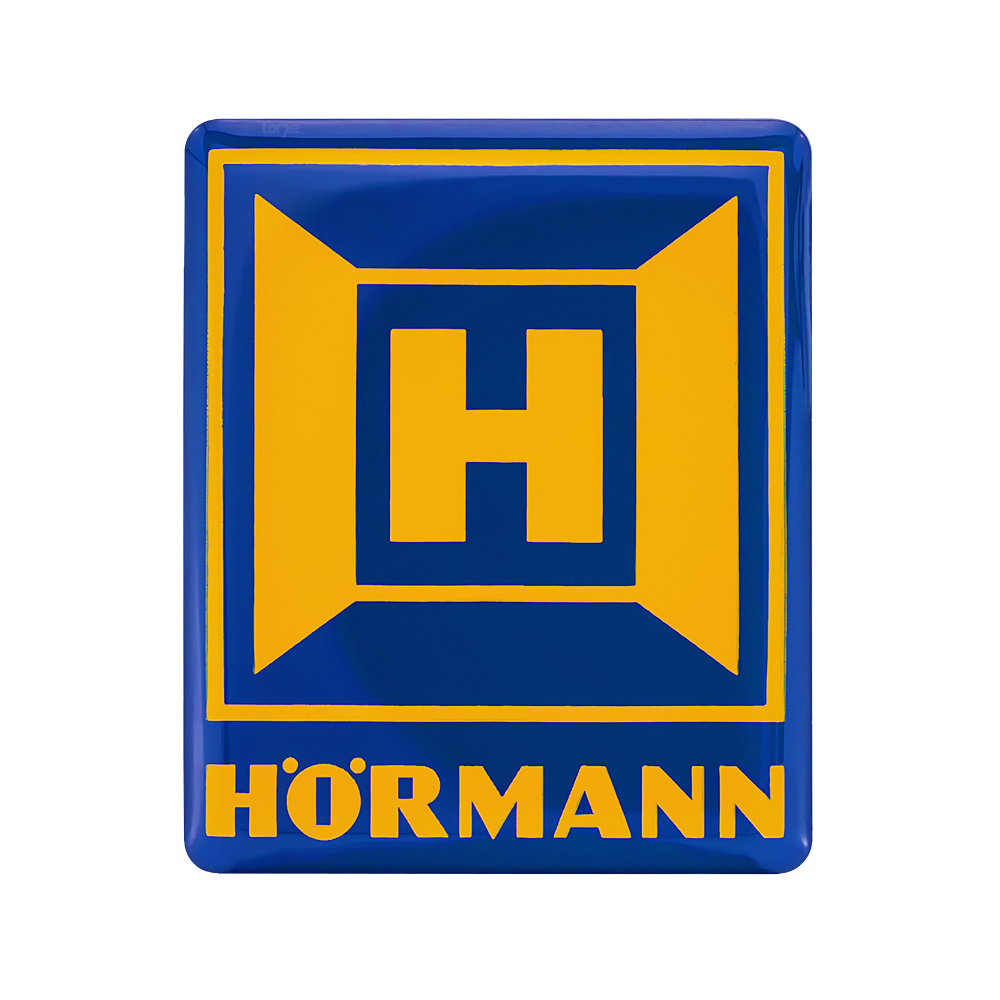 Logo hörmann logo hörmann bleu/jaune, expert suisse en portails et portes extérieures.