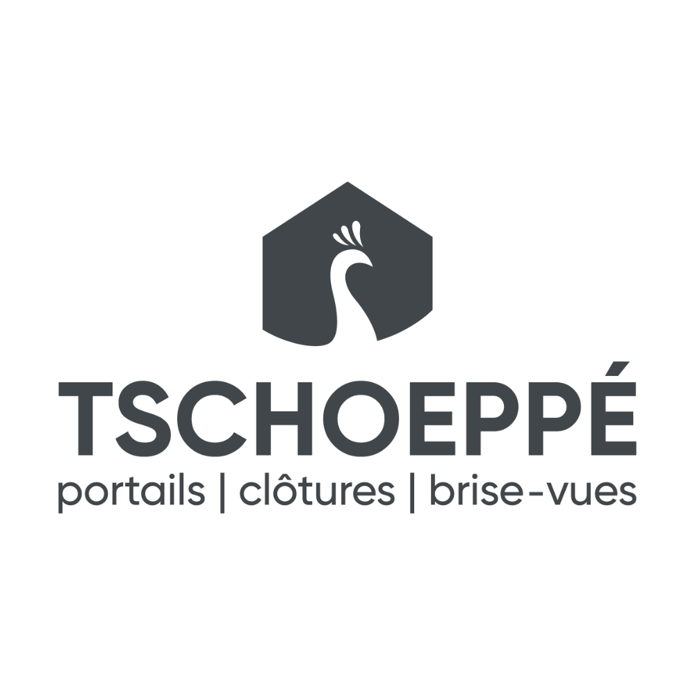 Logo tschoeppé logo suisse tschoeppÉ : paon stylisé, hexagone, portails, clôtures, ouvertures extérieures.